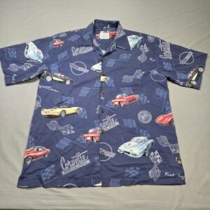 Chevrolet Corvette Sting Ray Short Sleeve Button Shirt XL Blue David Carey *FLAW